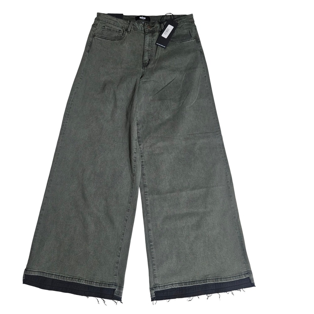 Mica Denim High Rise Wide Leg Jeans Olive Green Raw Hem MDP-W3614SCA Size 31